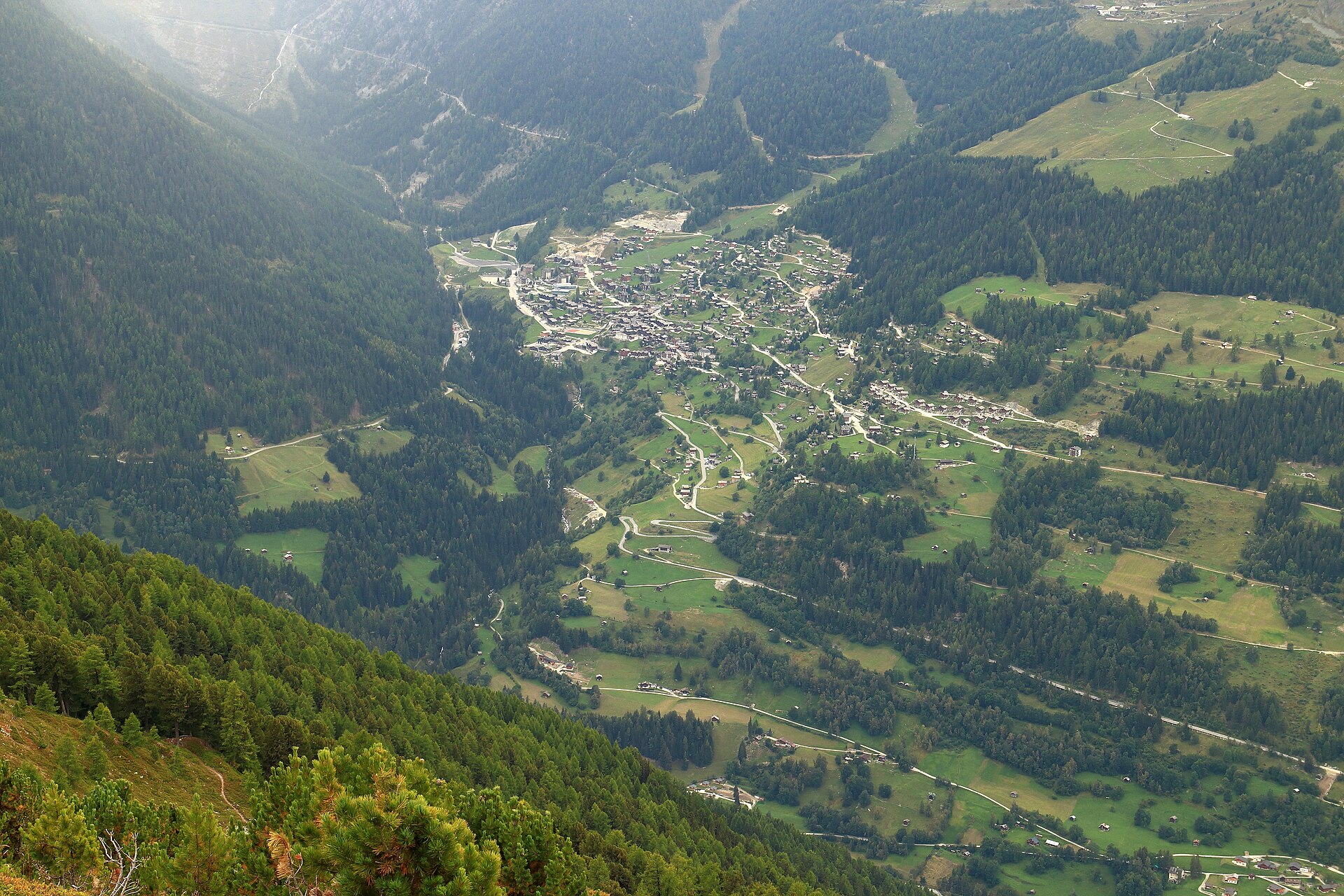 View over Grimentz and the Val d'Anniviers from Hotel Weisshorn